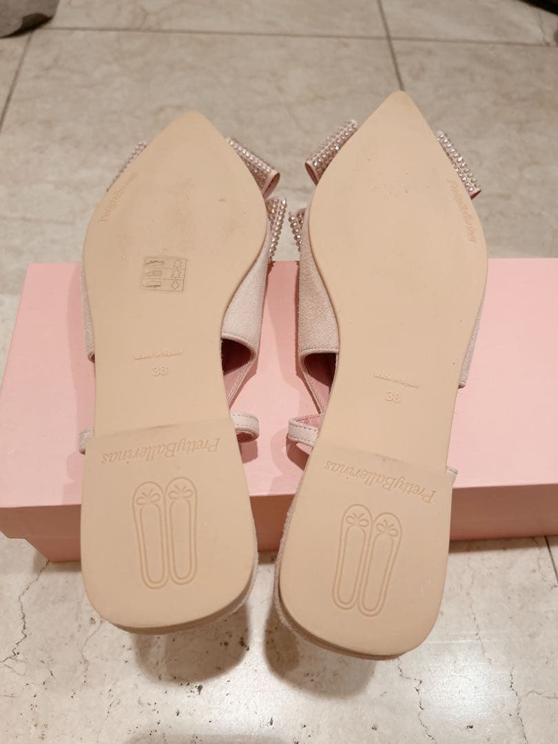 【極美品】ピンクビジューリボン付きスリングバックミュール