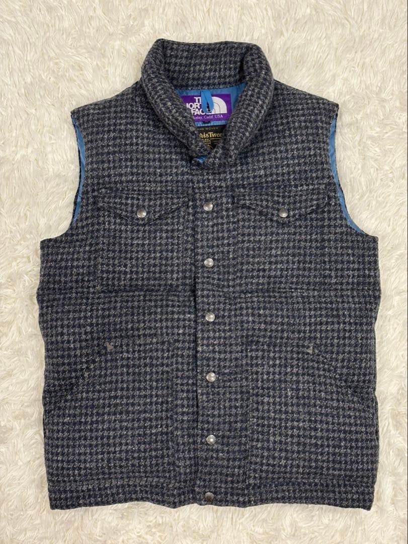 ナナミカ別注　ノースフェイス×ハリスツイード ダウンベスト M 千鳥格子柄