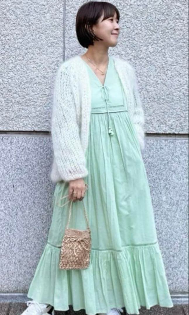 ミントグリーン ロングワンピース 長袖