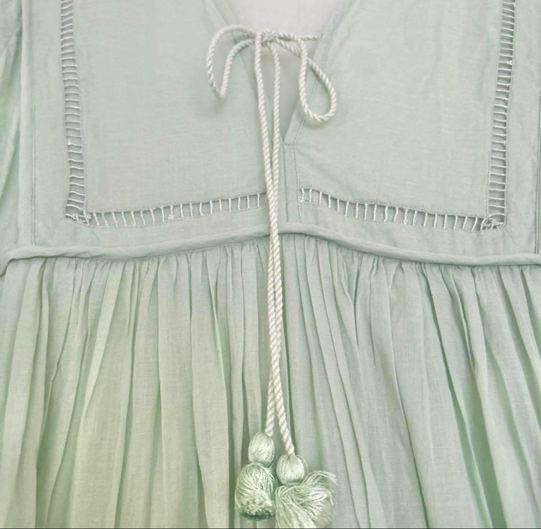 ミントグリーン ロングワンピース 長袖