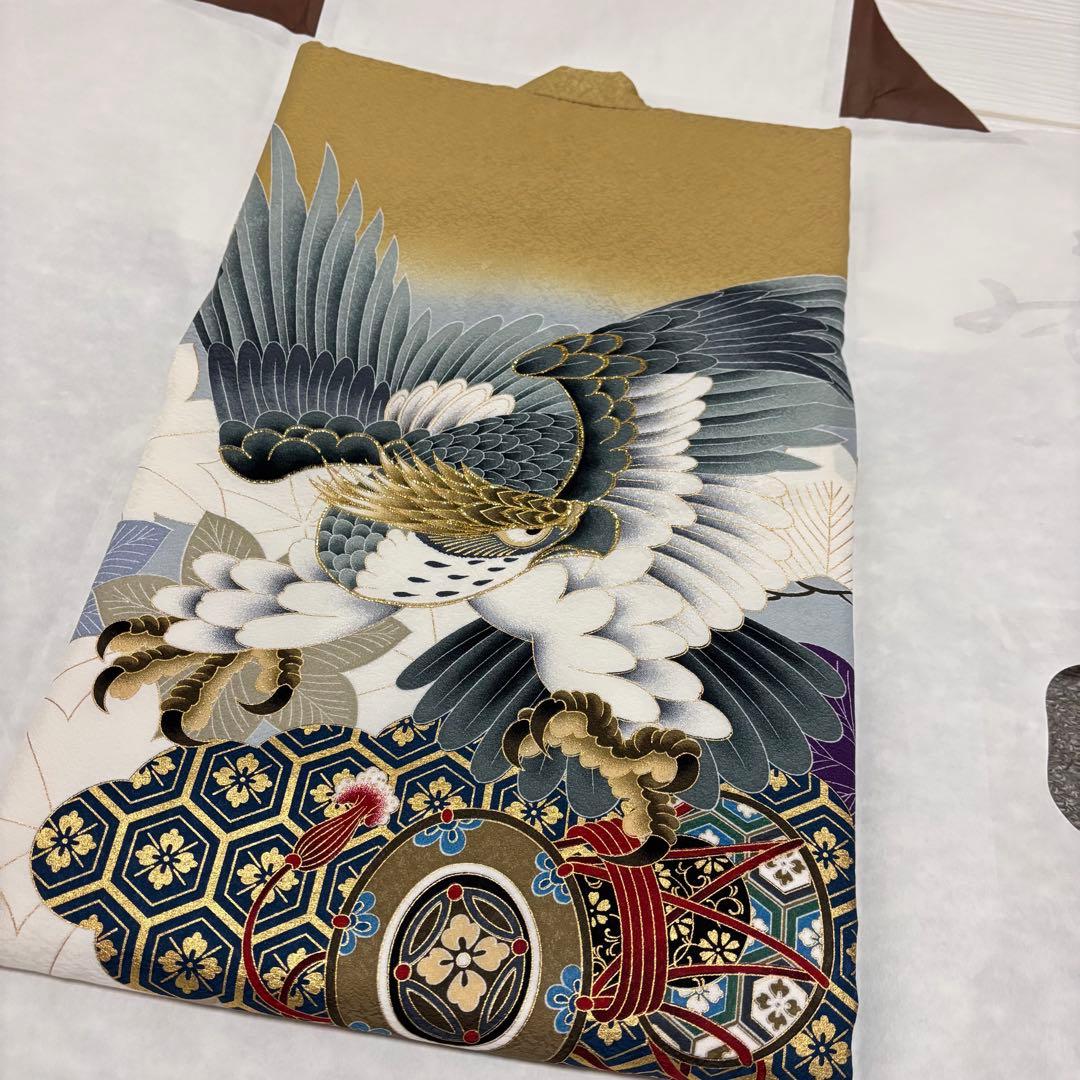 【新品】京芥子菜色（からしな）金刺繍 ぼかし染め京友禅❗️お宮参り 産着 正絹