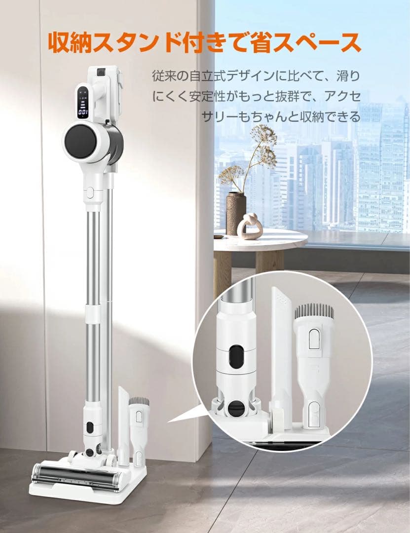 ✨65000Pa 掃除機 コードレス 収納充電スタント付き 軽量 ホワイト