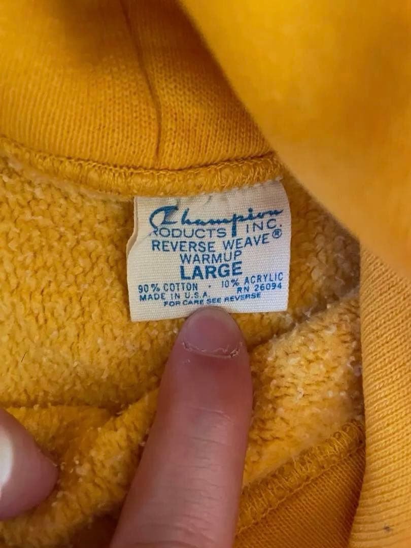 70年代　リバースウィーブ　単色タグ　イエロー