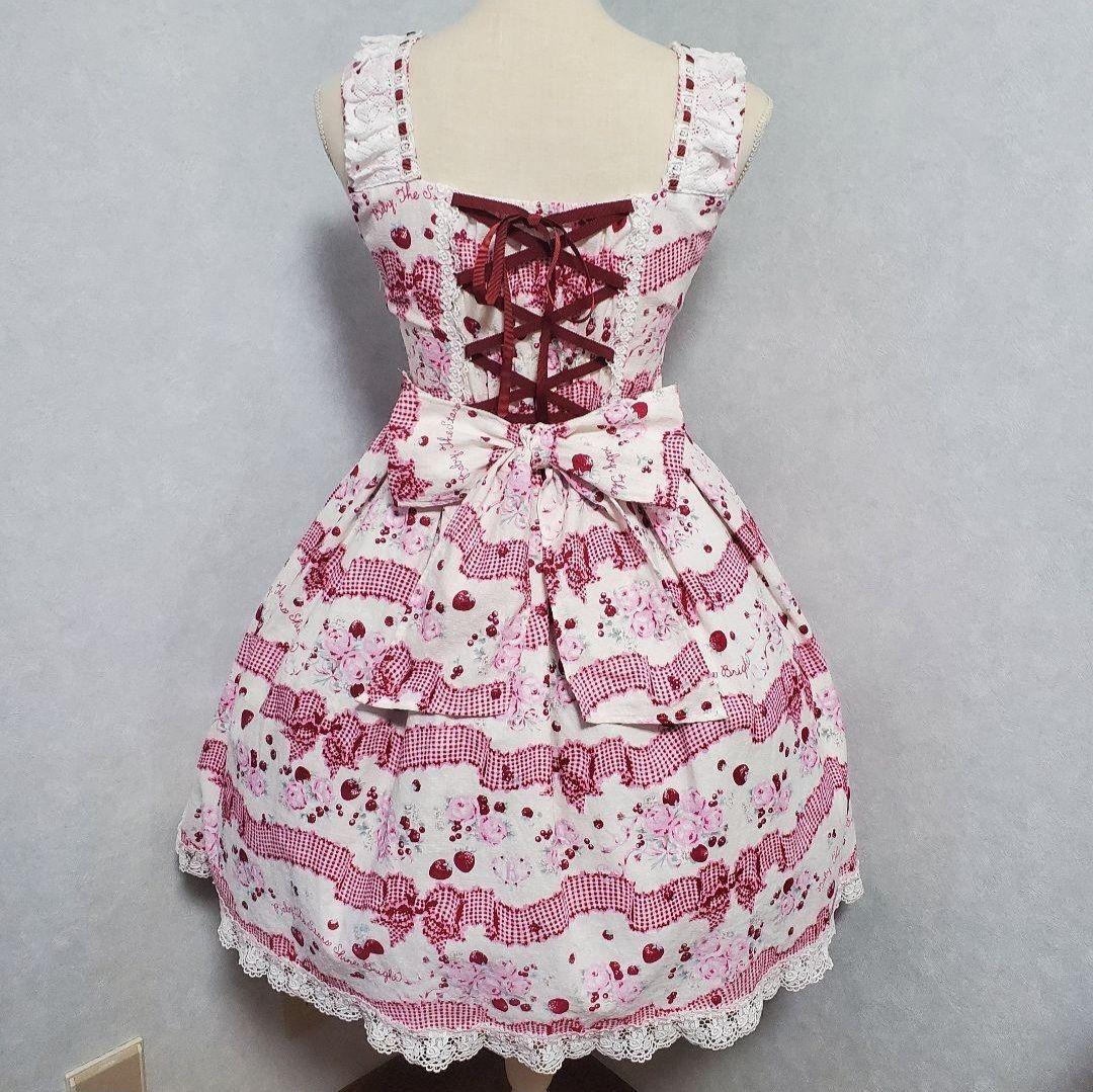 BABY, スウィートギンガムボーダーリボンリボンJSK KC セット オフ白