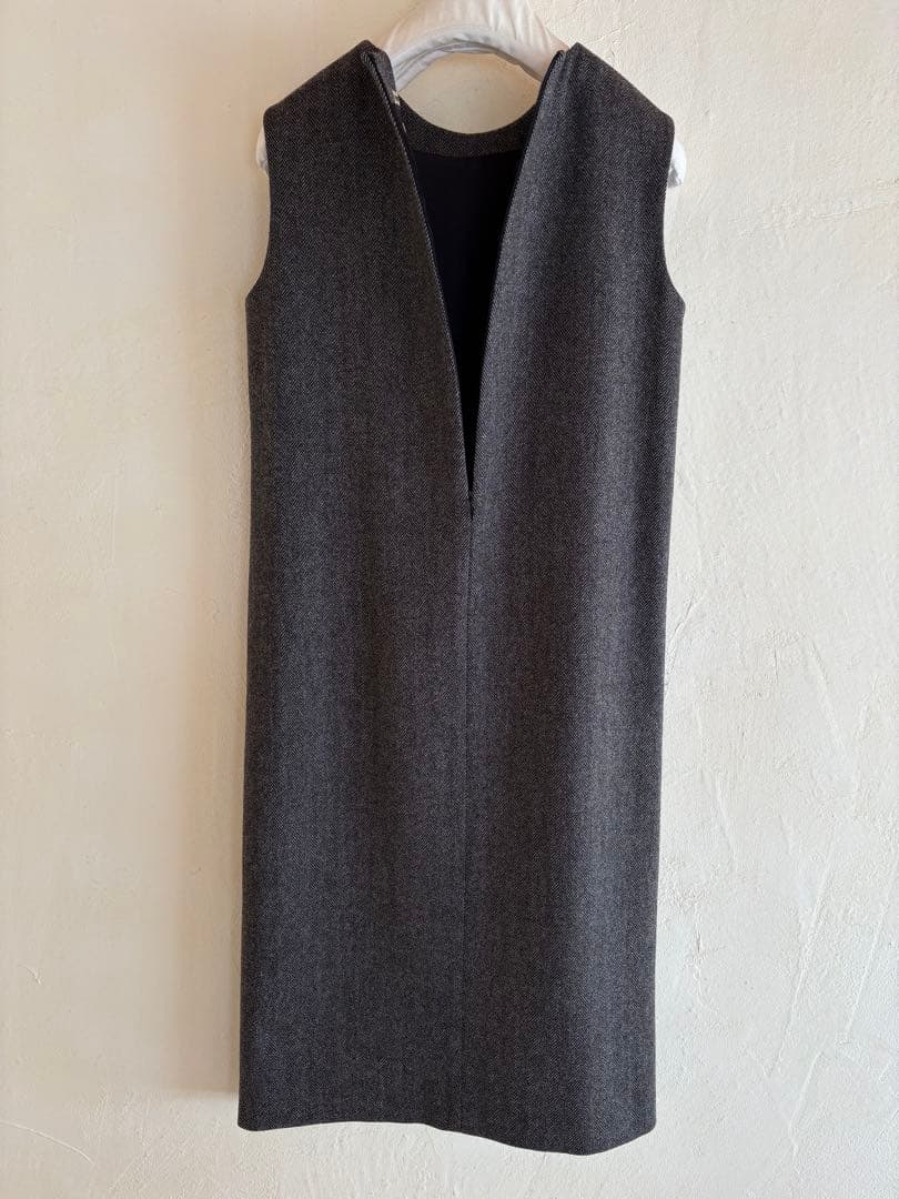 エルメスマルジェラ期ウールカシミヤグレーヘリンボーンワンピース　極美品