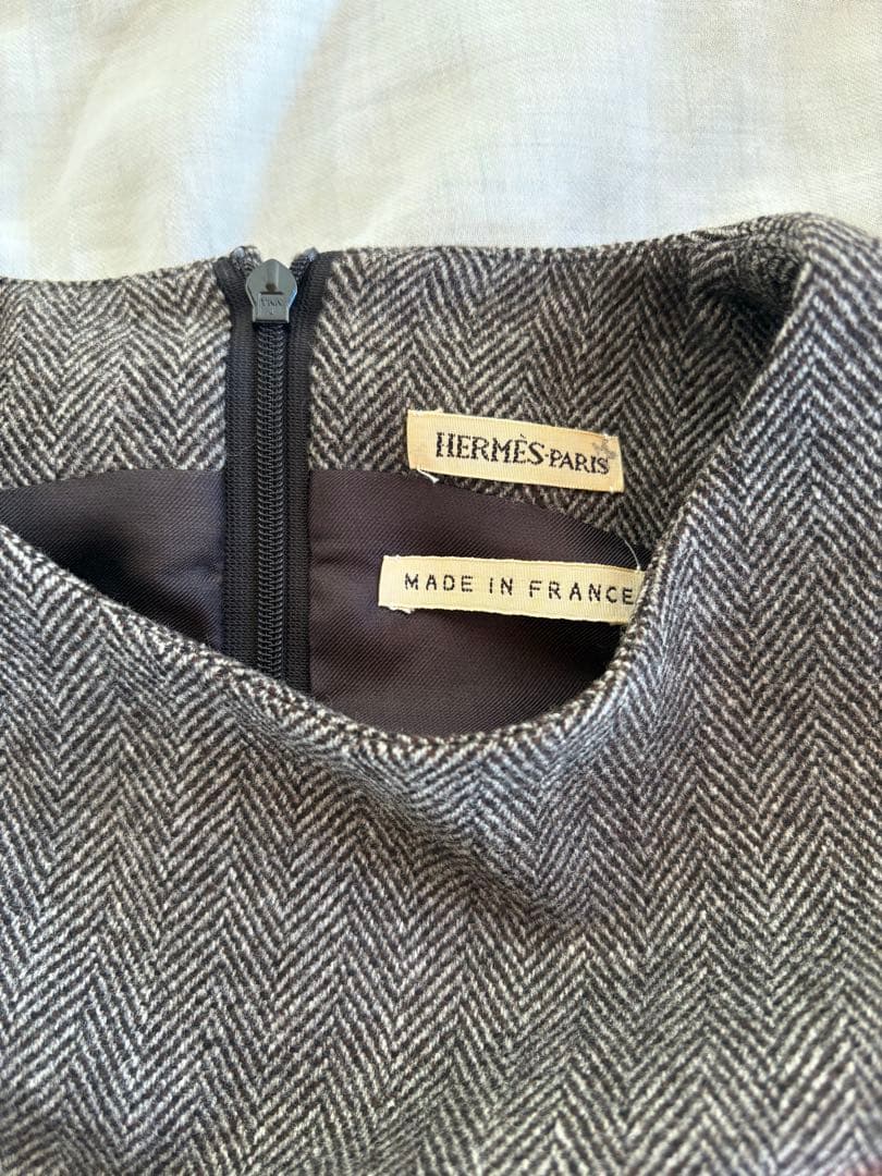 エルメスマルジェラ期ウールカシミヤグレーヘリンボーンワンピース　極美品