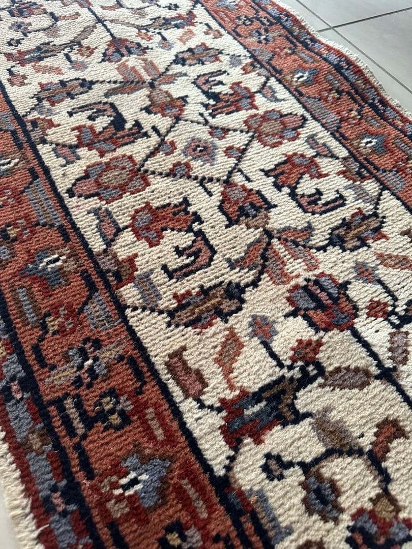 132×65 ヴィンテージラグ　二重織り　手織ラグ