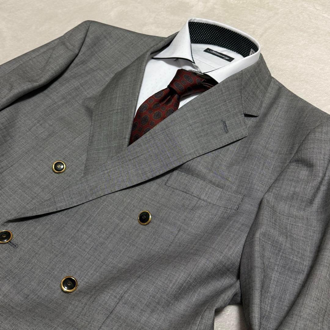美品　ダンヒル　セットアップスーツ　ダブル　グレー　ロゴボタン　M〜L位