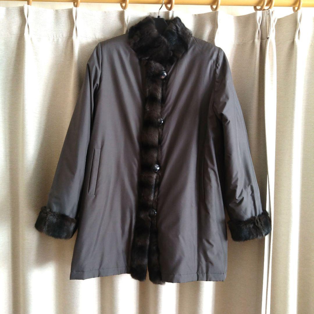シルク100% 　リアルファー(リス)　リバーシブルコート　毛皮コート