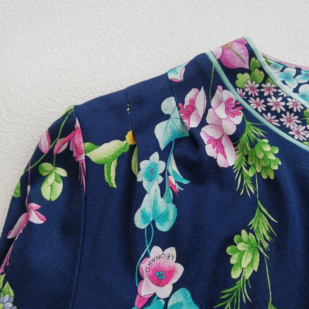 美品♬LEONARD　レオナール　花柄　総柄　カットソー　トップス　ネイビー