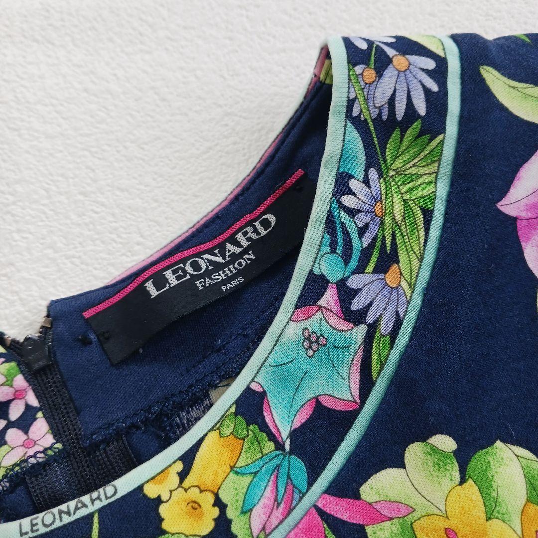 美品♬LEONARD　レオナール　花柄　総柄　カットソー　トップス　ネイビー