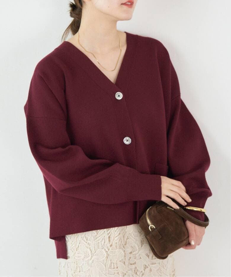 IENA スーパーファインスムース ショートカーディガン　ボルドー