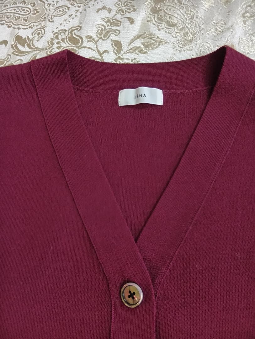 IENA スーパーファインスムース ショートカーディガン　ボルドー