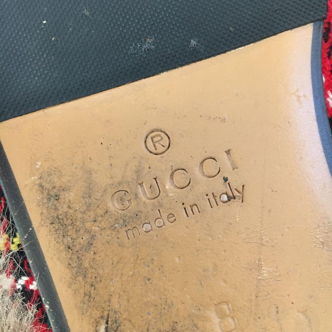 【美品】 グッチ サンダル 27cm相当 チェック柄 ファー付き マーモント