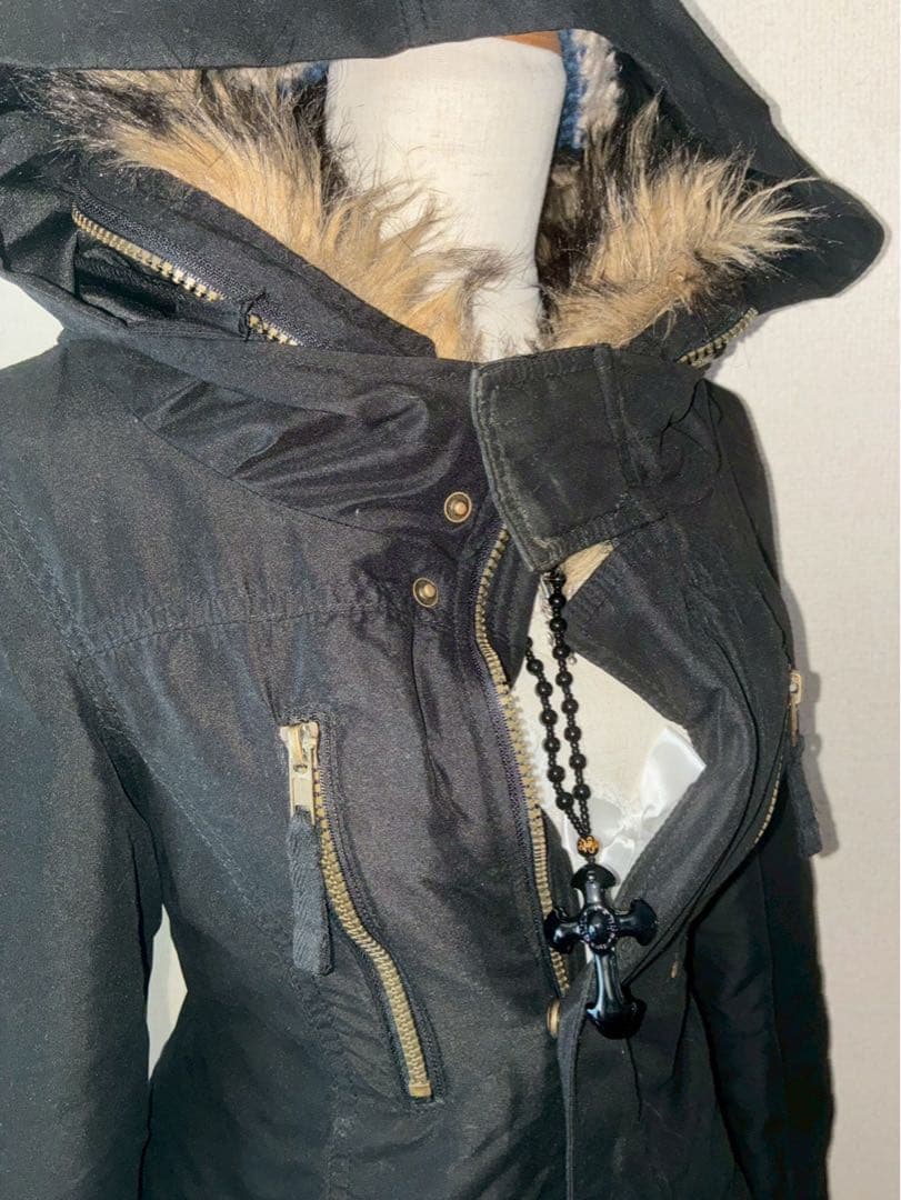 希少00sy2k平成ギャル黒モッズ　ミリタリーフード　ギミックダークコア小悪魔