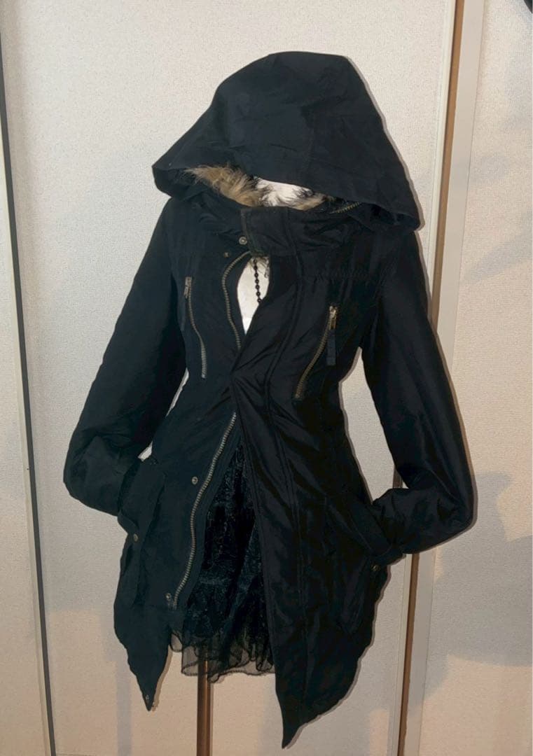 希少00sy2k平成ギャル黒モッズ　ミリタリーフード　ギミックダークコア小悪魔