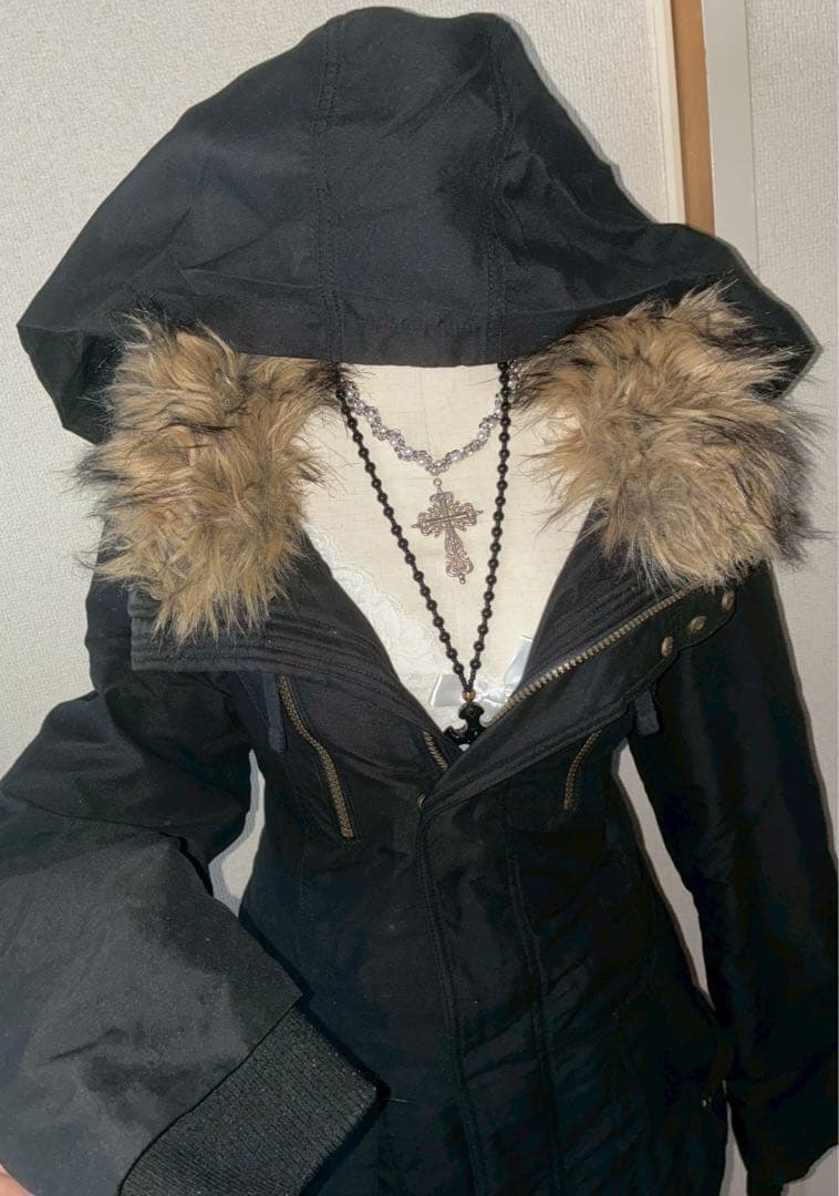 希少00sy2k平成ギャル黒モッズ　ミリタリーフード　ギミックダークコア小悪魔