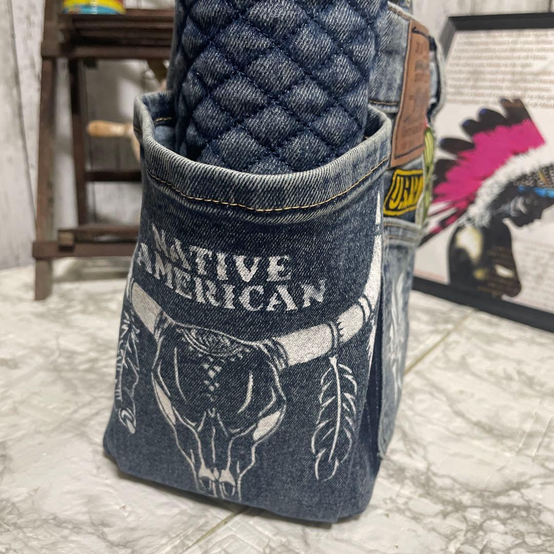 No. 489 デニムリメイクバッグ　トートバッグ　ルート66 インディアン