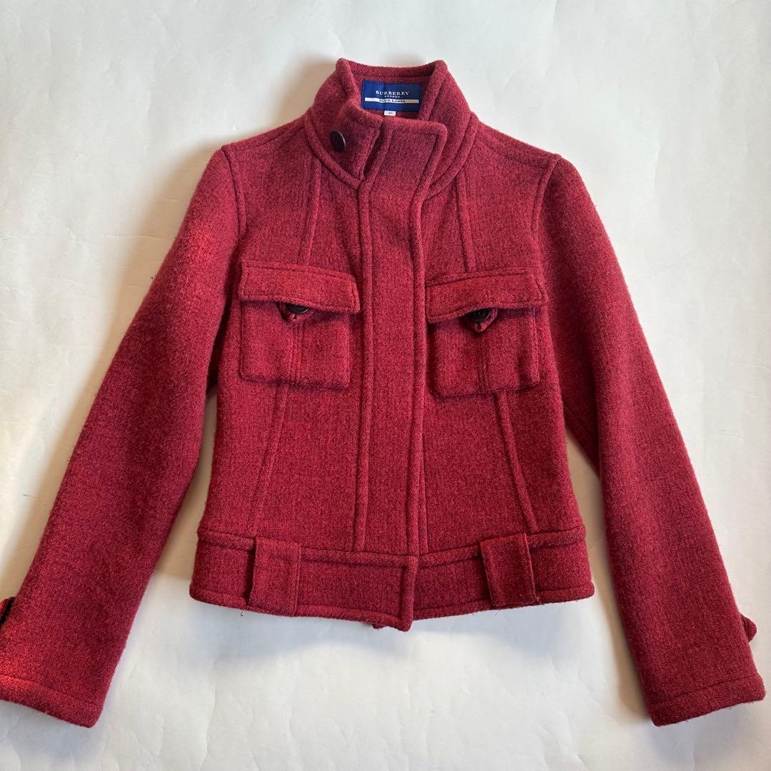 バーバリーブルーレーベル　極美品　ウール　ショートジャケット　えんじ系　臙脂　赤
