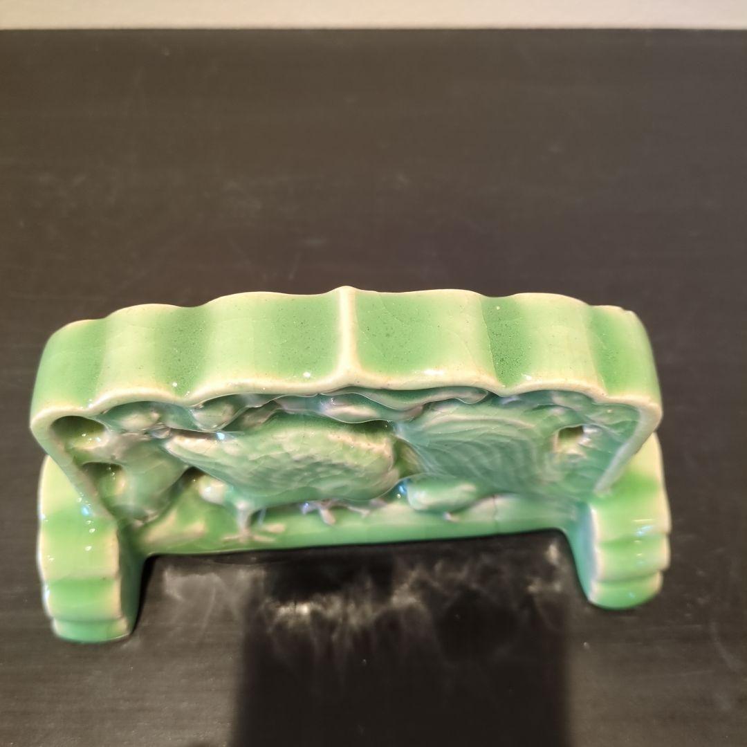 七官青磁　硯屏　明代　鳥