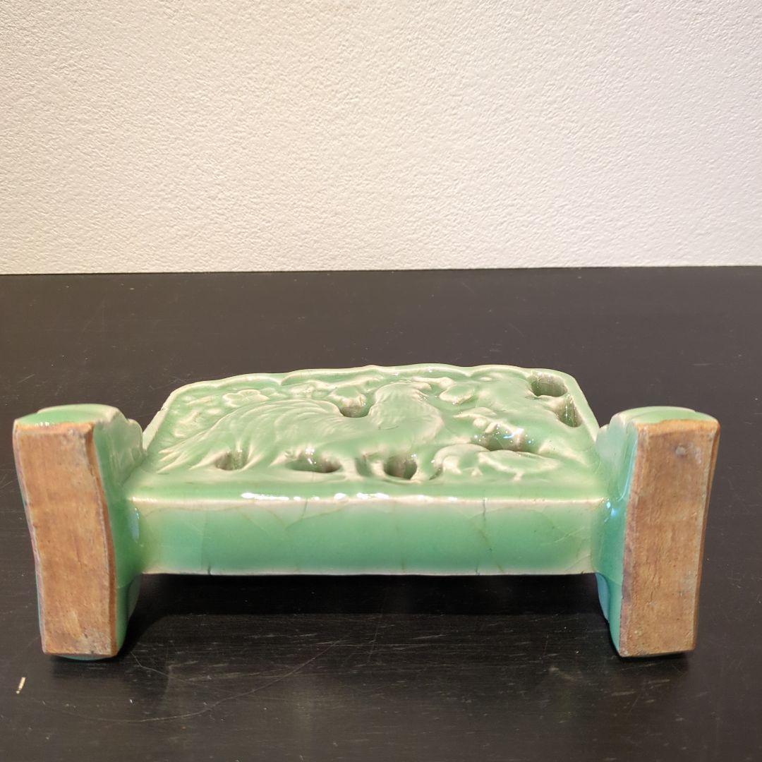 七官青磁　硯屏　明代　鳥