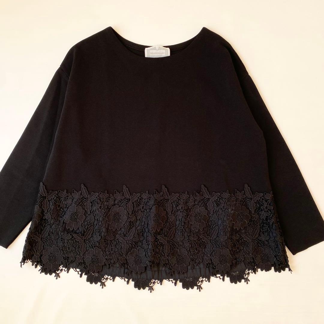 【美品】ビアズリー　カットソー　刺繍レース　カットワーク　プルオーバー　花柄　F
