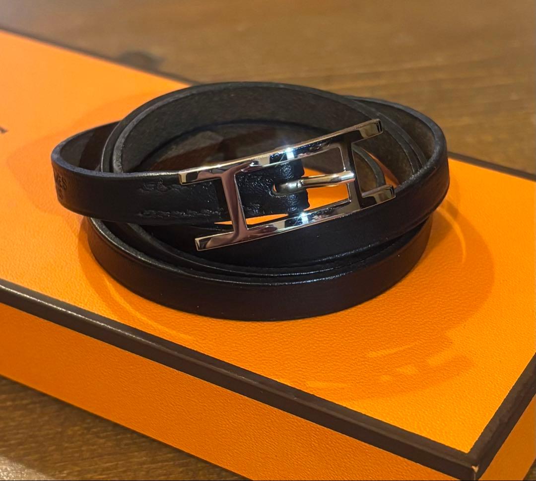 ☆HERMES☆ ビーアピドゥブルトゥール☆ブラックレザー☆シルバーメタル