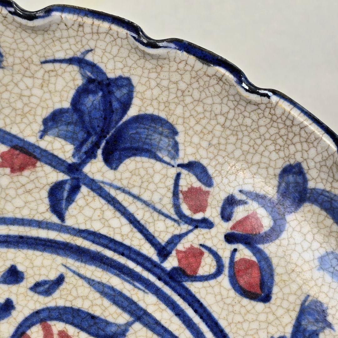 舶来品 中国古磁 青花染付 釉里紅 手絵 花鳥紋 観賞皿 筆洗い 筆添 在銘