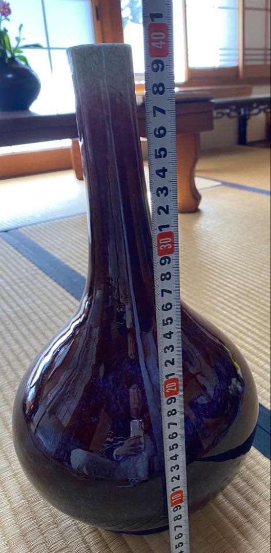 辰砂　首長壺　箱、台座あり