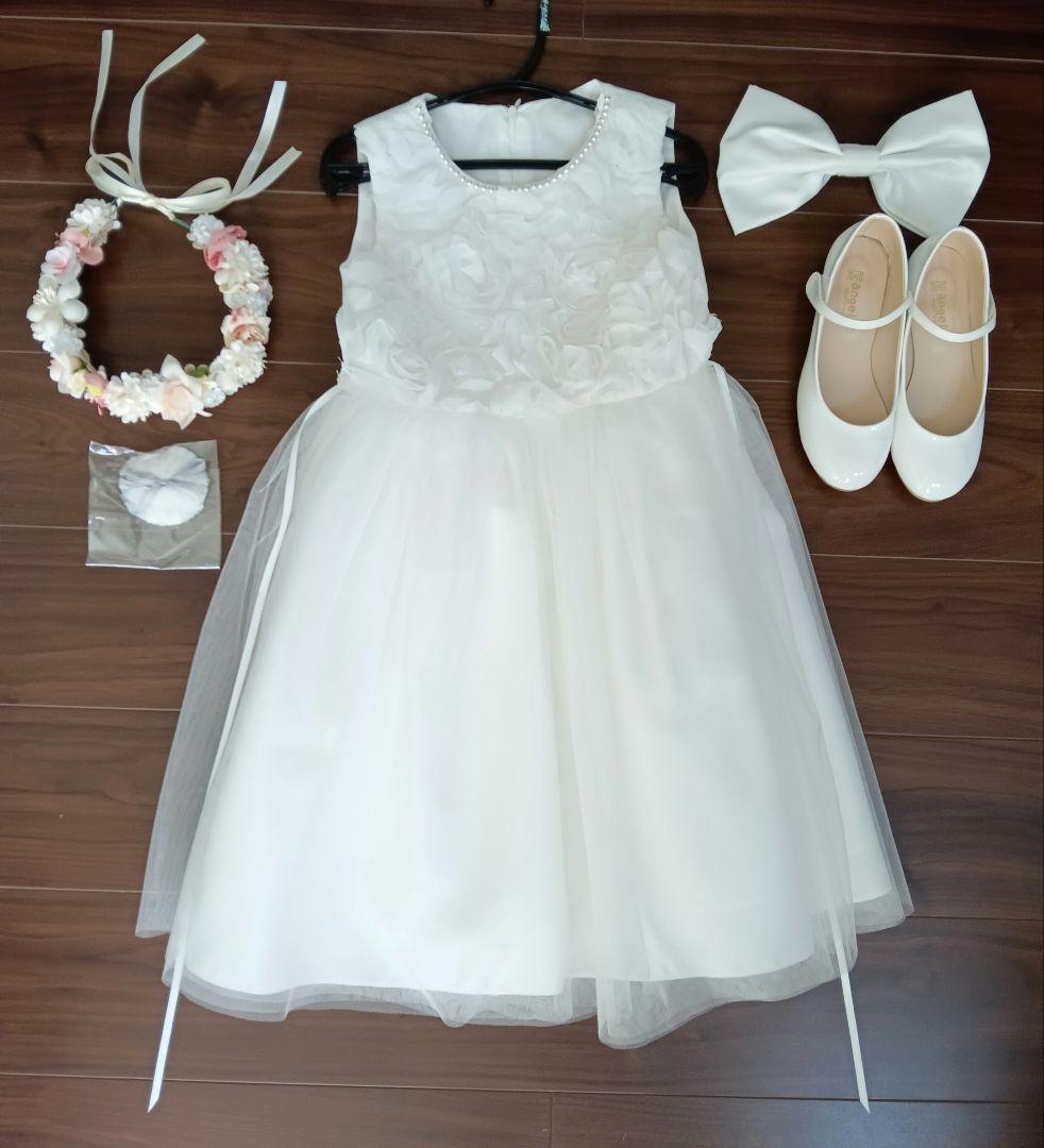 ひ*ろ様 美品★DRESCCO★結婚式ドレス130、シューズ22cm、花かんむり