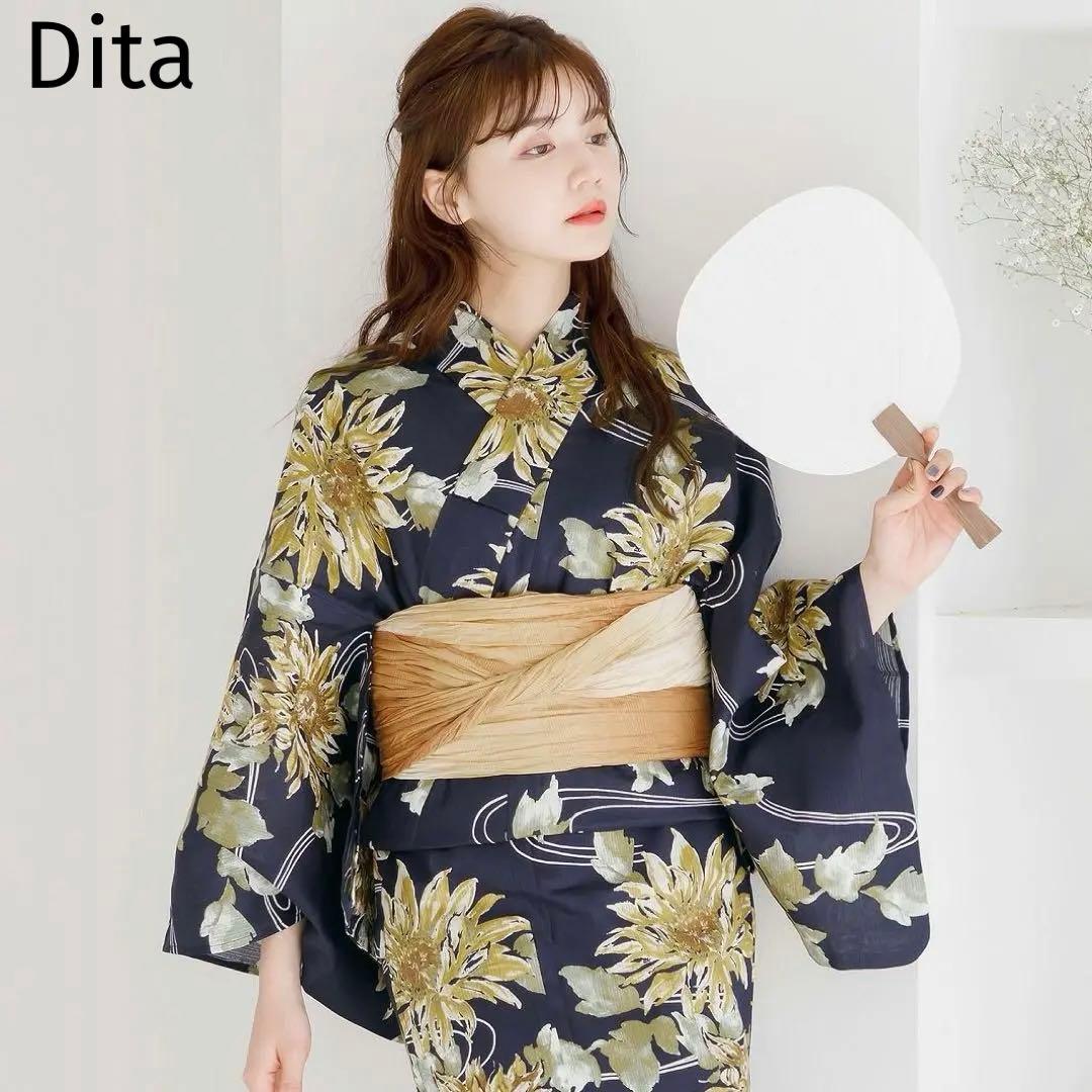 新品 Dita 2025 夏色の向日葵しらべ (藍) 浴衣 下駄付き 5点セット