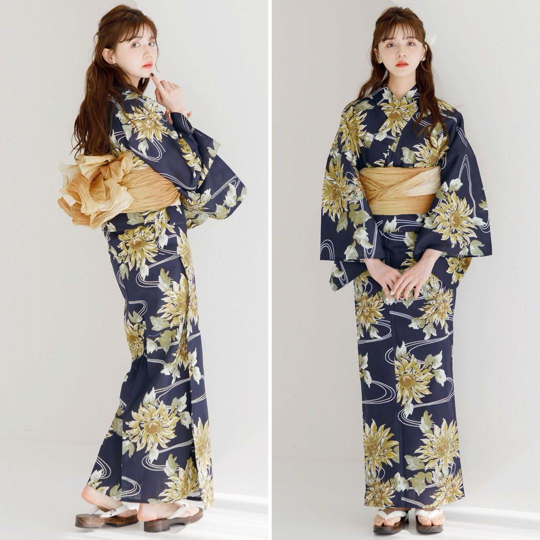 新品 Dita 2025 夏色の向日葵しらべ (藍) 浴衣 下駄付き 5点セット