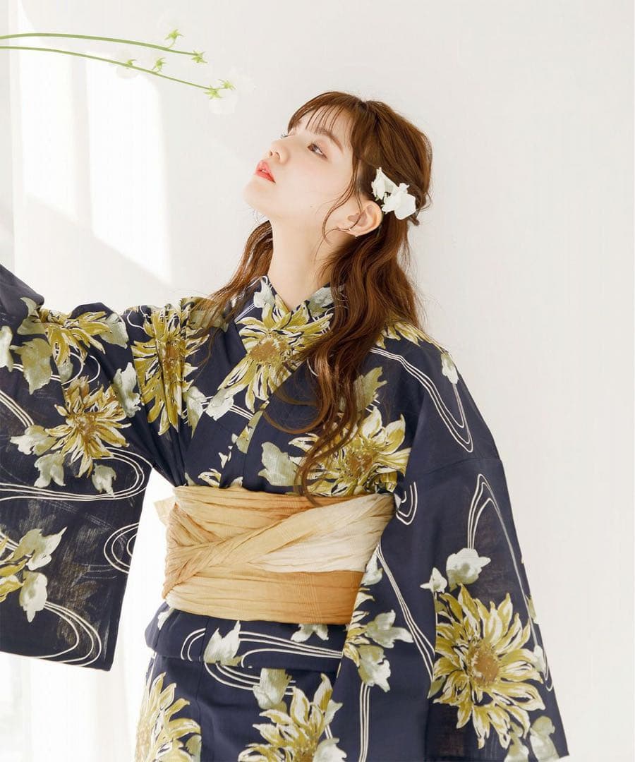 新品 Dita 2025 夏色の向日葵しらべ (藍) 浴衣 下駄付き 5点セット