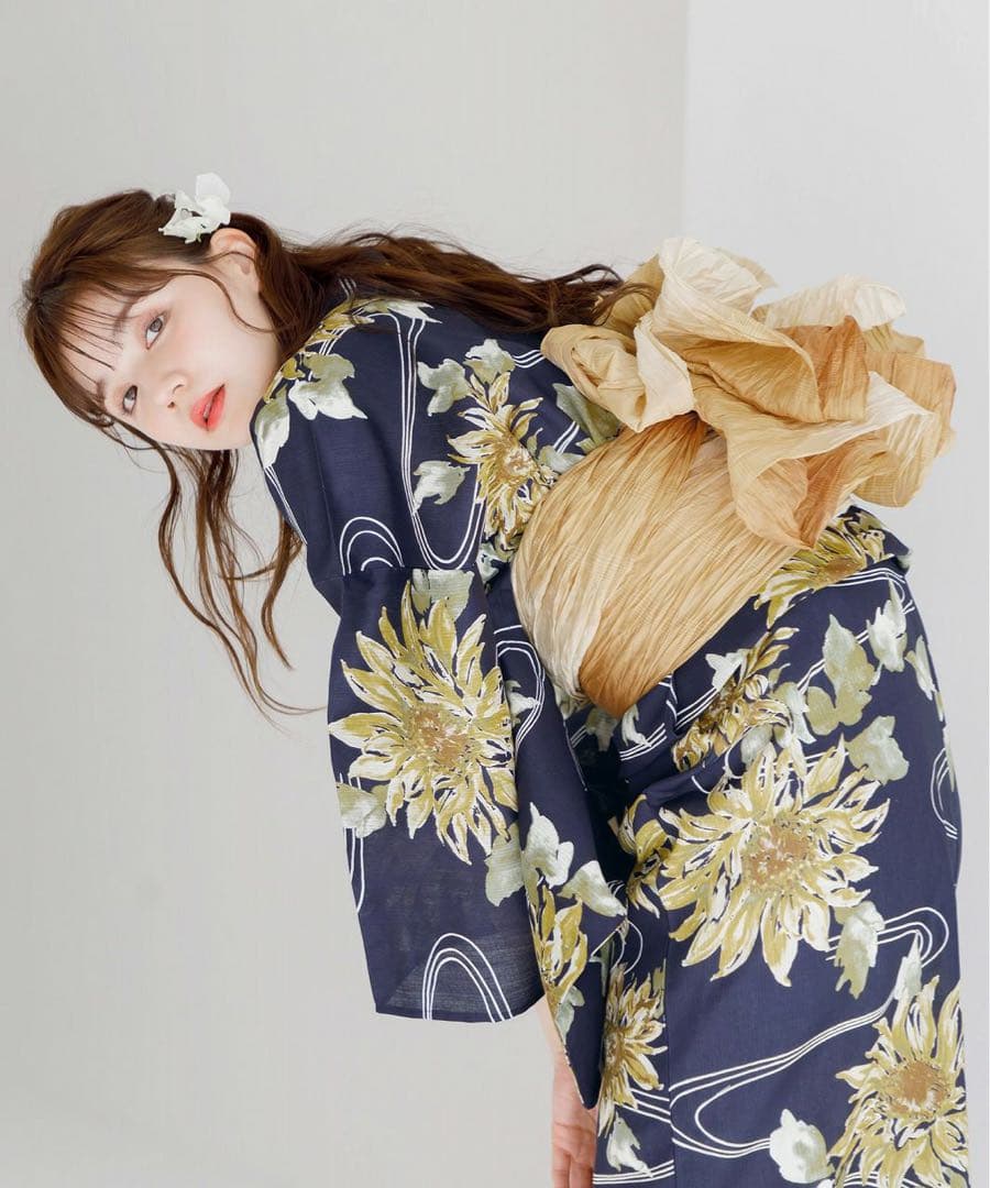 新品 Dita 2025 夏色の向日葵しらべ (藍) 浴衣 下駄付き 5点セット