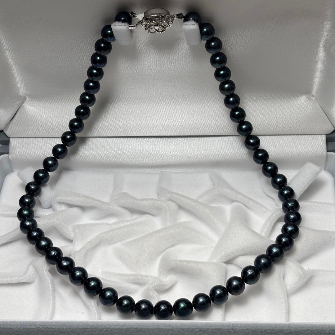 あこや真珠　パール　ネックレス　7.5-8.0mm ブラックグリーン系