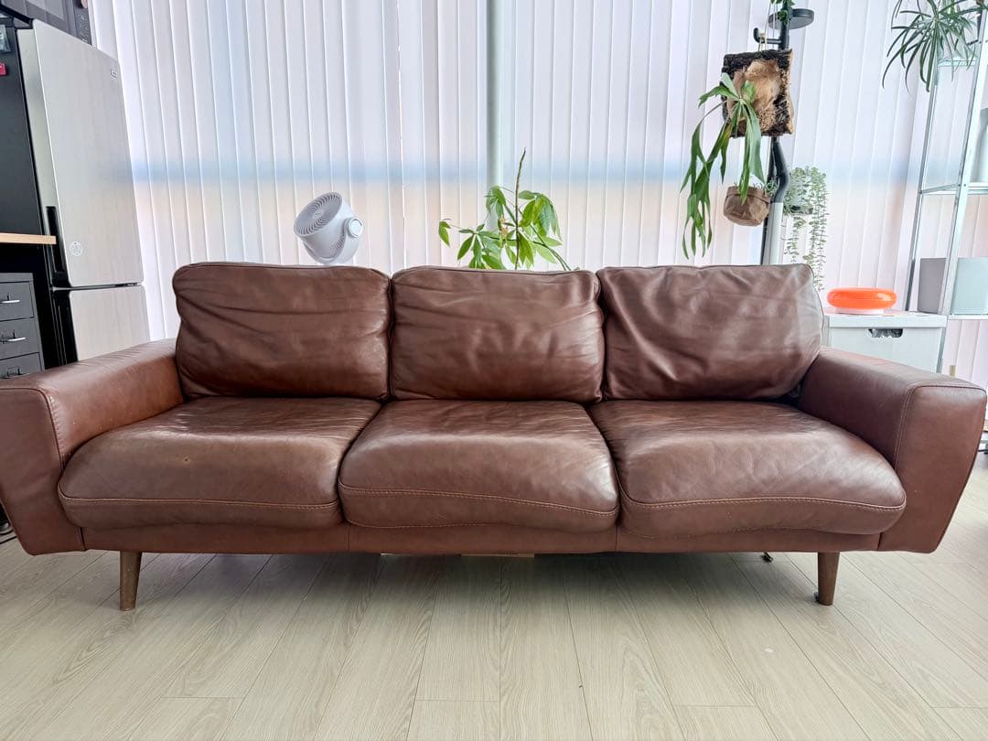 【廃盤】送料込み⭐︎unico MOLN レザーソファ3人掛け ダークブラウン