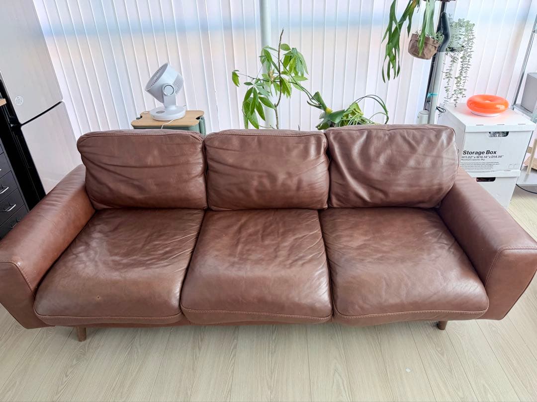 【廃盤】送料込み⭐︎unico MOLN レザーソファ3人掛け ダークブラウン