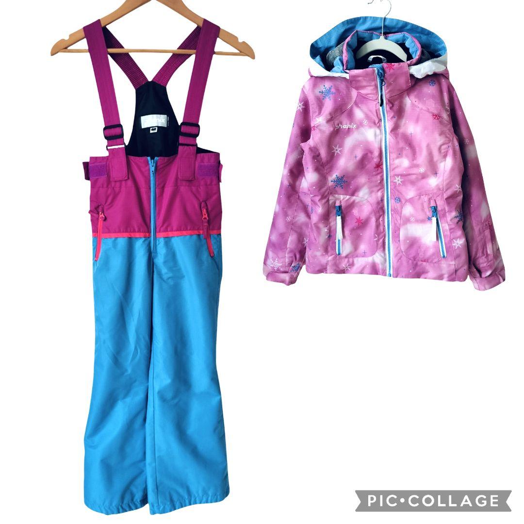 【美品】Phenix スキーウェア 130　ガールズ　ぼかしピンク×ブルー 結晶