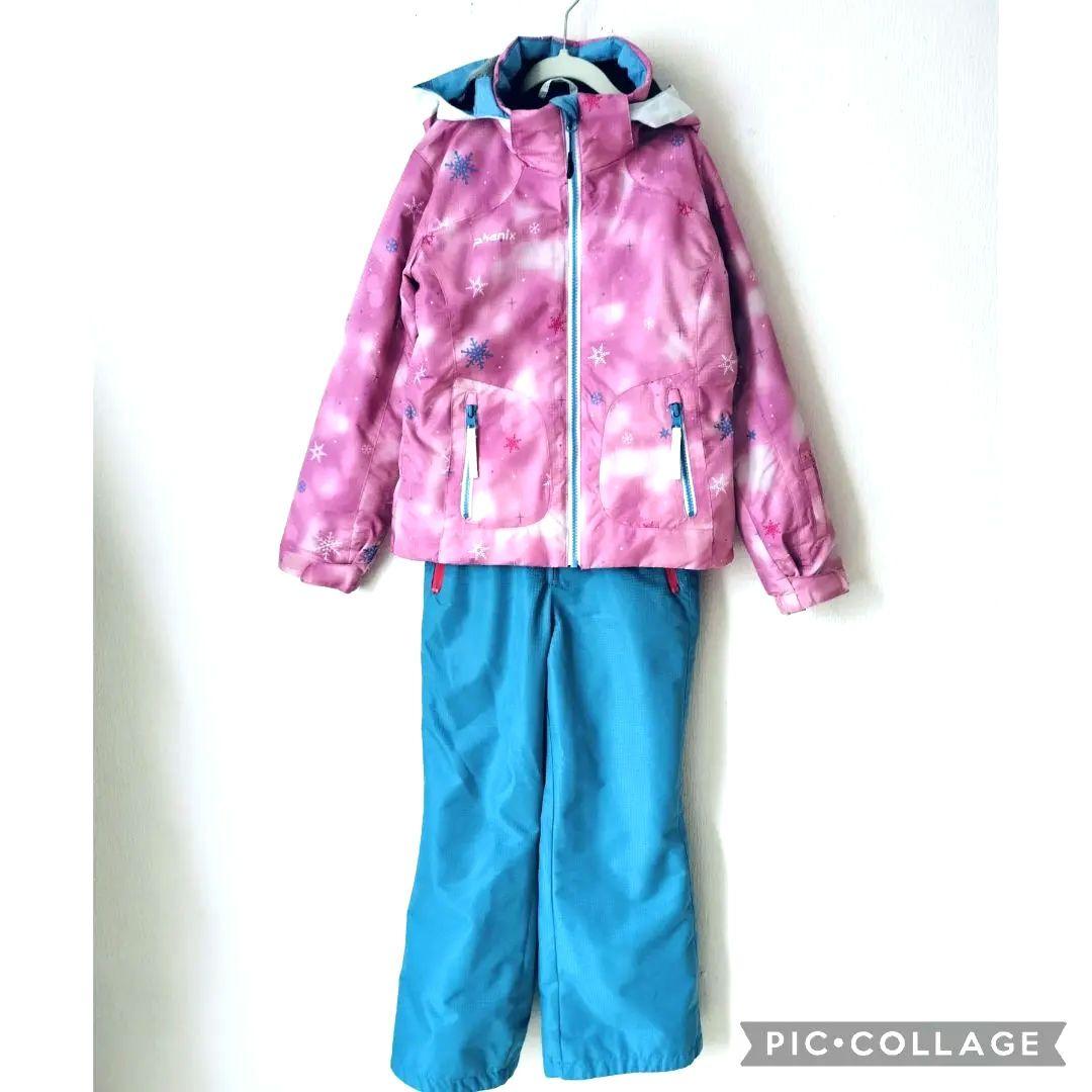 【美品】Phenix スキーウェア 130　ガールズ　ぼかしピンク×ブルー 結晶