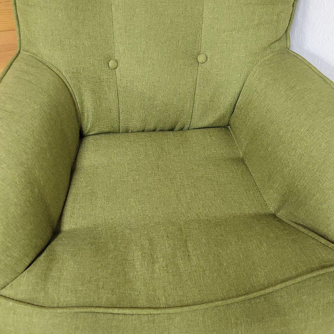 北欧風 折りたたみ 1人掛け ハイバックソファ/アームチェア グリーン 木製脚