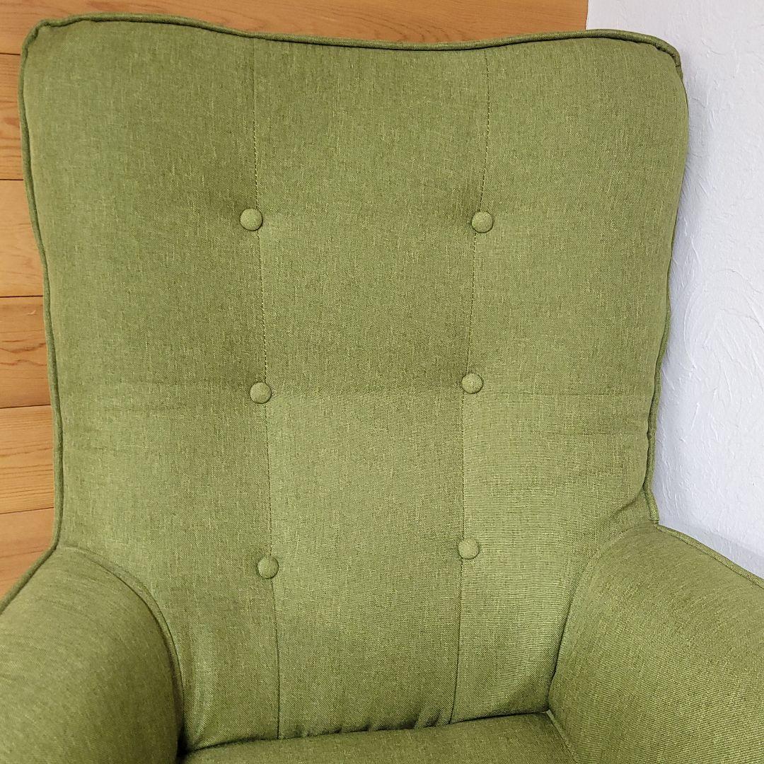北欧風 折りたたみ 1人掛け ハイバックソファ/アームチェア グリーン 木製脚