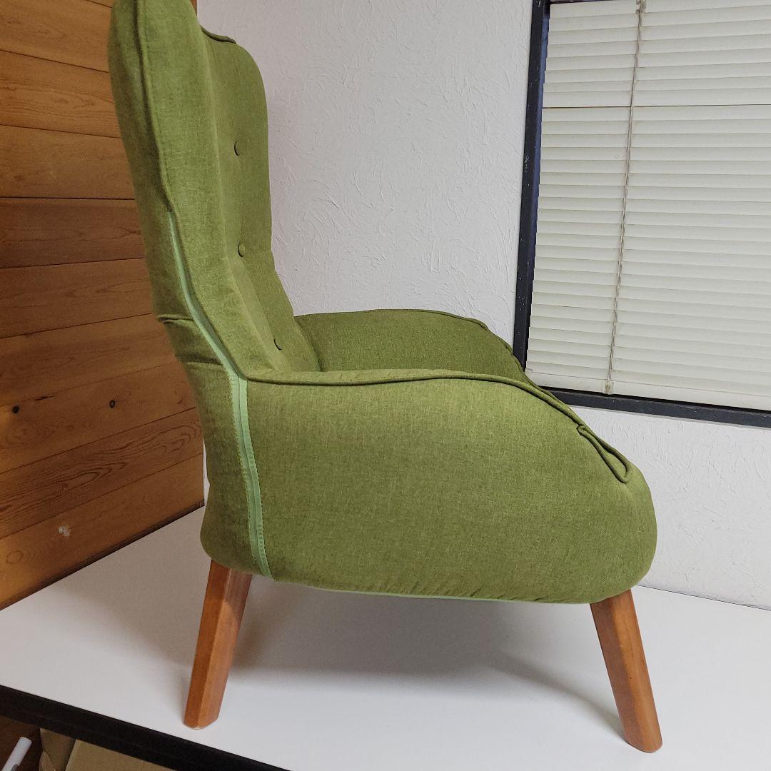 北欧風 折りたたみ 1人掛け ハイバックソファ/アームチェア グリーン 木製脚