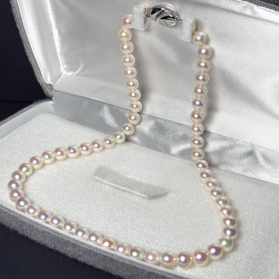 【テリ最強/美品】あこや パール 本真珠 ネックレス 7.5mm シルバー刻印