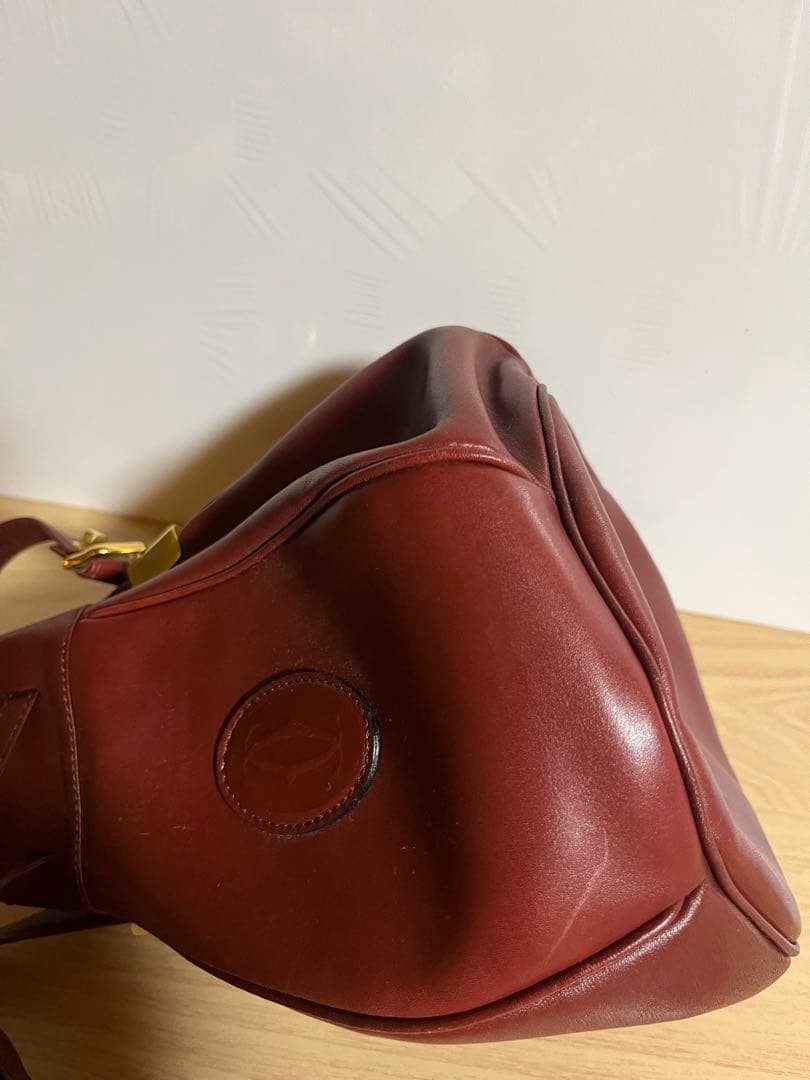 【未使用品 】カルティエ マストライン 巾着ショルダーバッグ レザー ボルドー