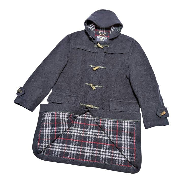 Burberry ダッフルコート ネイビー ノバチェック ウール100% XL