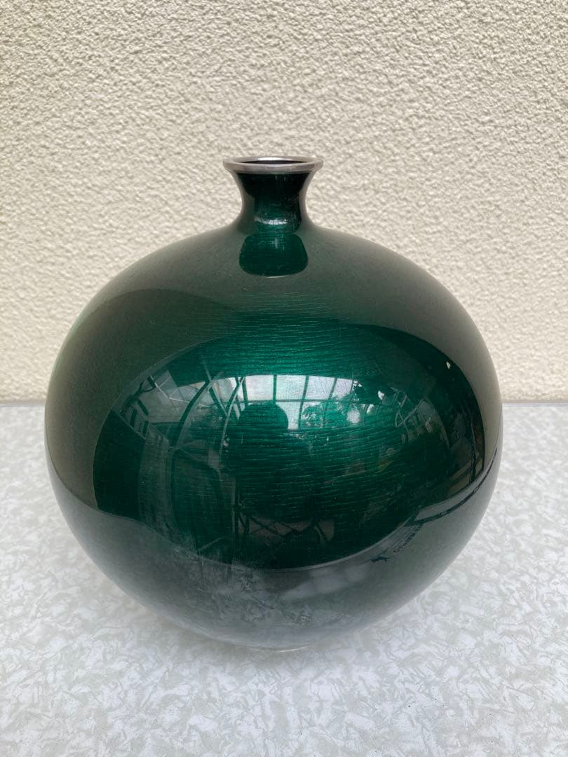 安藤七宝 銀縁 純銀刻印有 藤文花入　木箱付