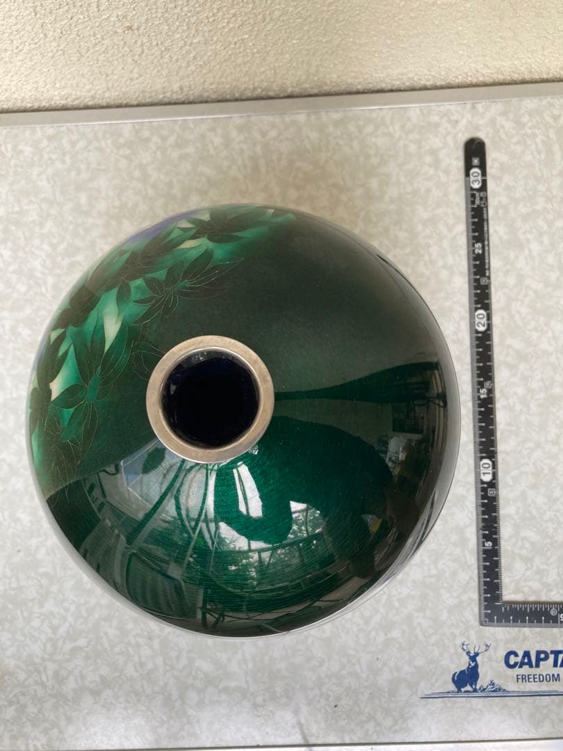 安藤七宝 銀縁 純銀刻印有 藤文花入　木箱付