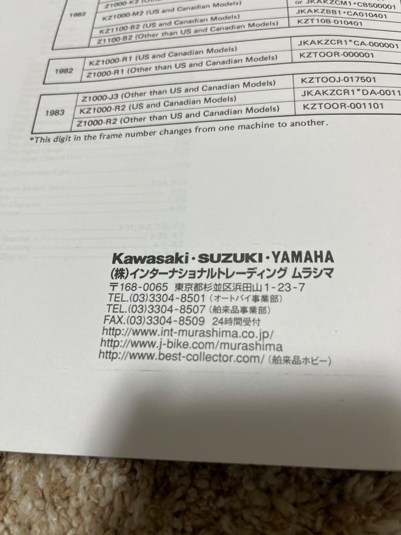 カワサキKZ1000 KZ1100 サービスマニュアル、パーツカタログ