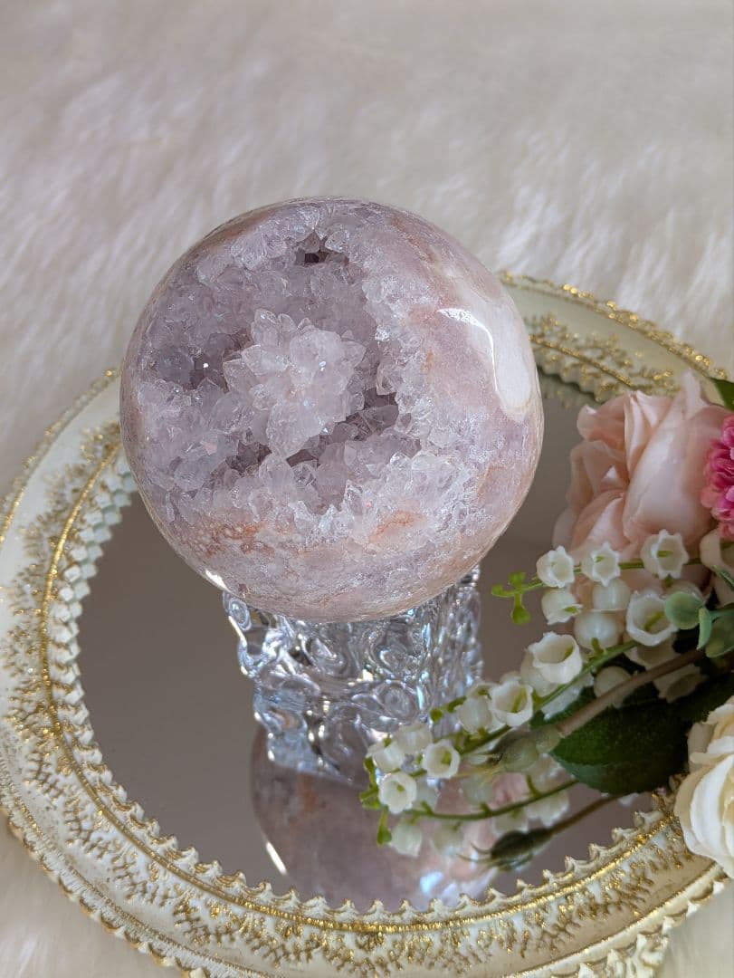 ☆ピンクアメジスト　アゲート☆　 花　スフィア　オールカット　大玉　9.5cm