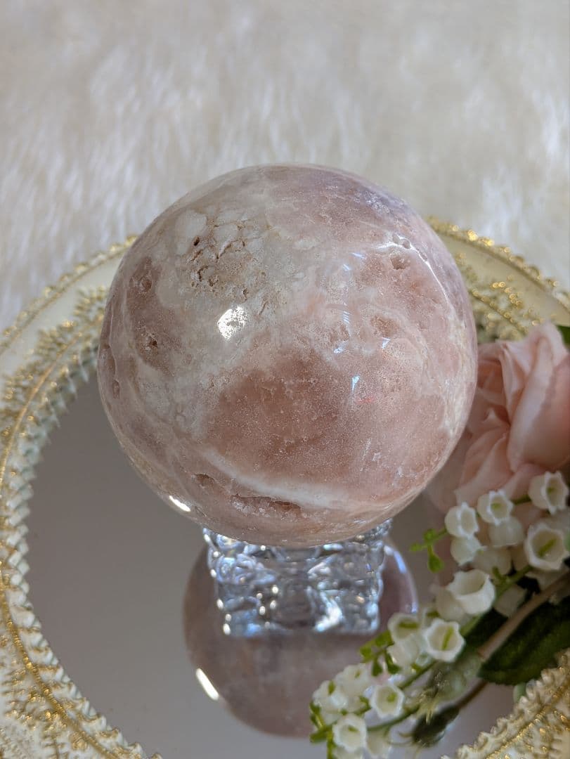 ☆ピンクアメジスト　アゲート☆　 花　スフィア　オールカット　大玉　9.5cm